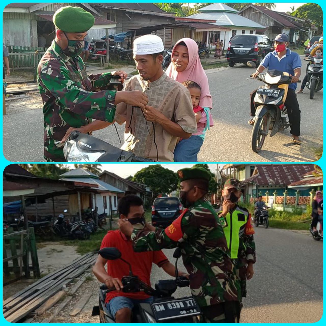 Untuk Memutus Matarantai Penyebaran Virus Corona, Danposmil Logas Tanah Darat Pelda Suparno Bagi Masker Gratis.