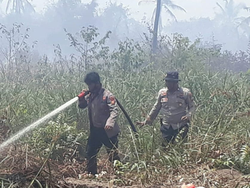 Polsek Kuala Kampar dan Satgas Masih Padamkan Karhutla di Teluk Beringin