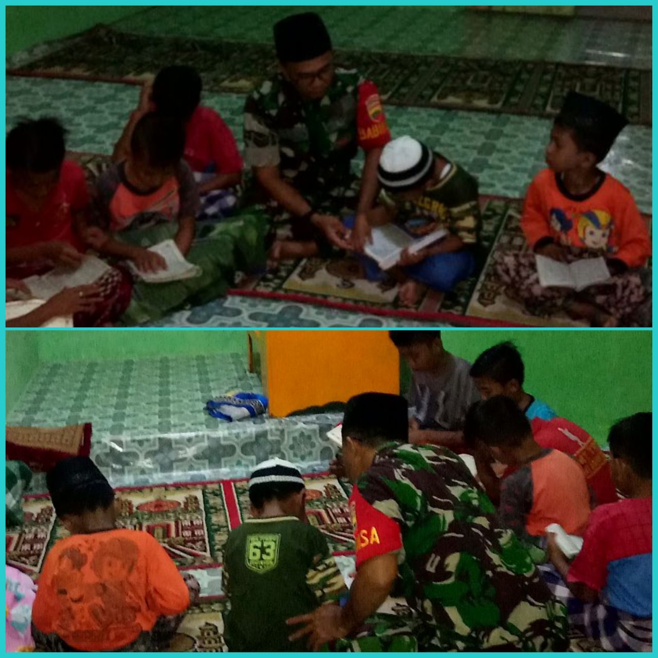 Tanamkan Nilai-Nilai Agama, Babinsa Koramil 07/Kuantan Hilir Dim 0302/Inhu,Serma Edy Sastra Ajari Anak-Anak Mengaji.