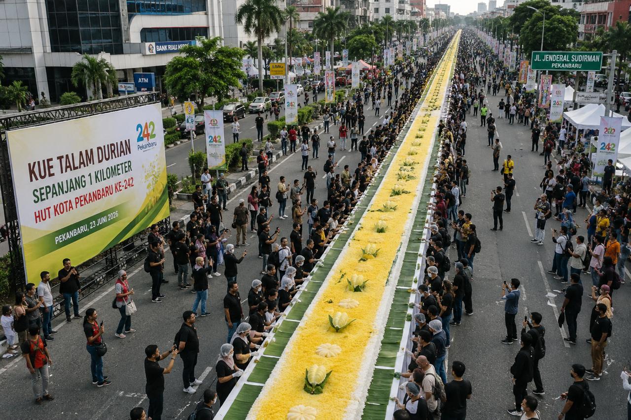 Non APBD, Pemko Sajikan Kue Talam Durian Sepanjang 1 KM untuk Warga di HUT Pekanbaru Ke-242