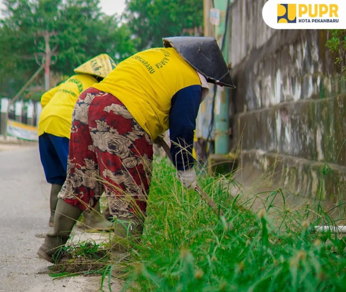 Dinas PUPR Pekanbaru Terjunkan Pasukan Kuning Bersihkan Drainase di Jalan Bakti