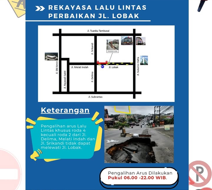 Rekayasa Lalu Lintas Diberlakukan di Jalan Lobak Selama Proses Perbaikan Jalan Amblas