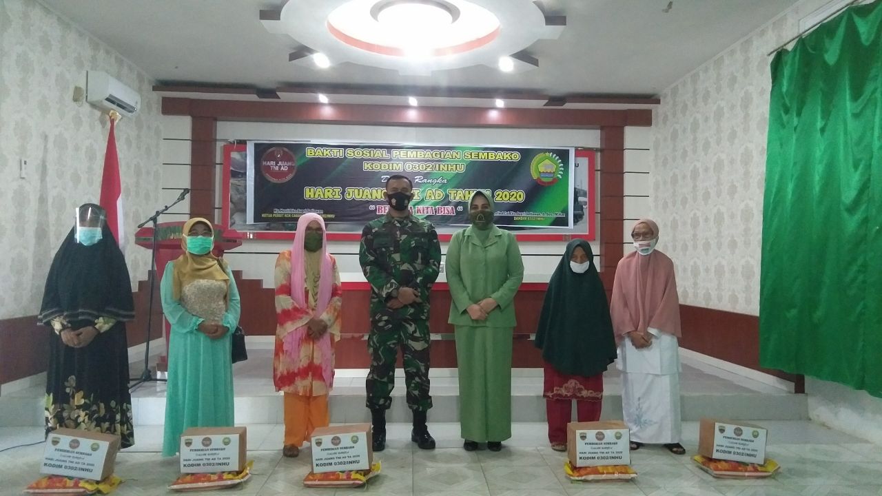 Kodim 0302/Inhu Gelar  Bakti Sosial Pembagian Sembako Dalam Rangka Hari Juang TNI-AD Tahun 2020