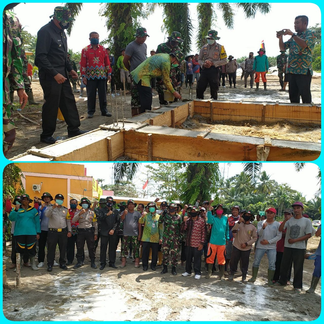 Danramil 07/Kuantan Hilir Dim 0302/Inhu Kapten Inf Legimin Gotong Royong Pengecoran Pondasi Pos Babinsa Di Desa Sukaraja Kecamatan Logas Tanah Darat.