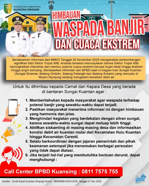 Debit Air Sungai Kuantan Terus Naik;  Bupati Suhardiman Himbau Warga Waspada
