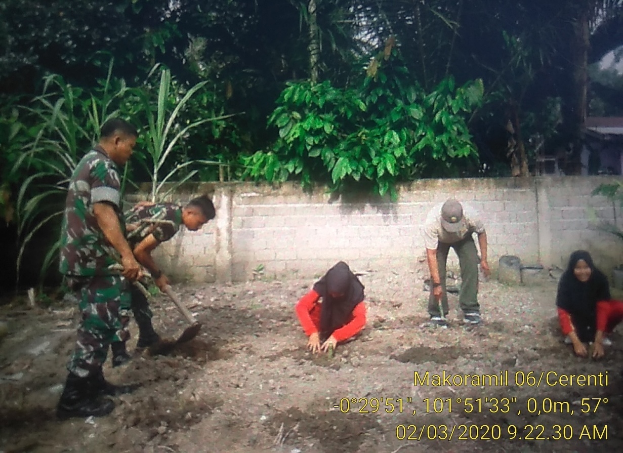 Anggota Koramil 06/Cerenti  Dim 0302/Inhu Melakukan Penanaman Ubi Kayu Dan Sayur Mayur Di Lahan Kosong Belakang Perkantoran Koramil.