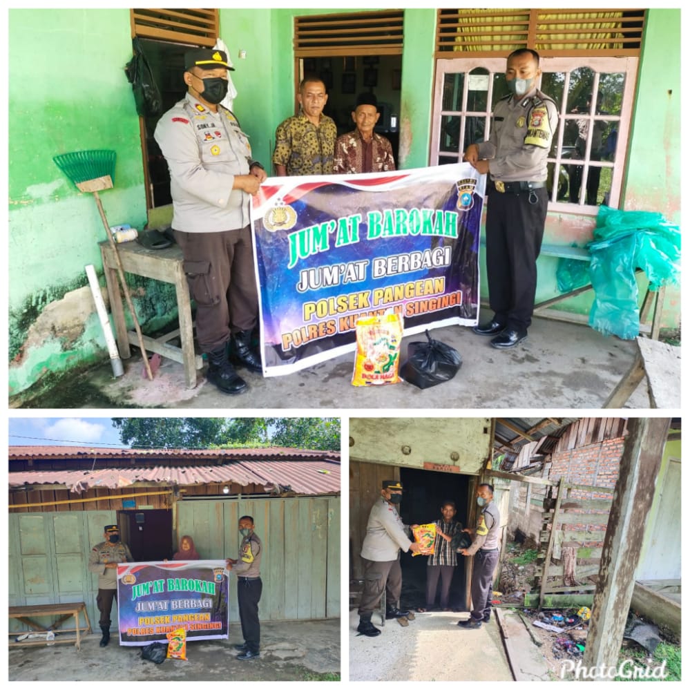 Jumat Barokah,  Kapolsek Pangean AKP Sony Jaselman,SH Kunjungi Rumah Warga Kurang Mampu dan Lansia Untuk Menyerahkan Bantuan Sembako
