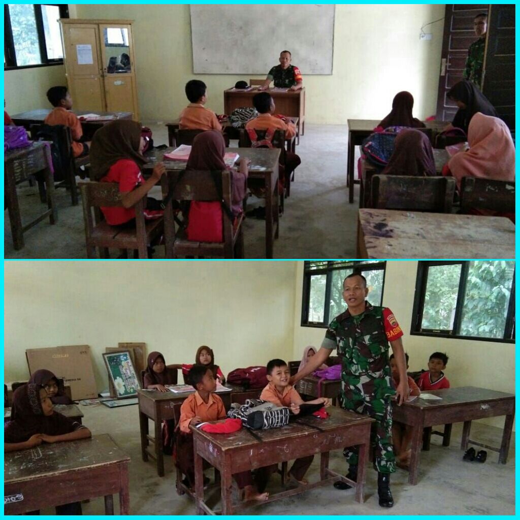 Peduli Pendidikan Babinsa Koramil 07/Kuantan Hilir DIM 0302/INHU Mengajar Di Sekolah SDN 011 Pulau Kumpai. 