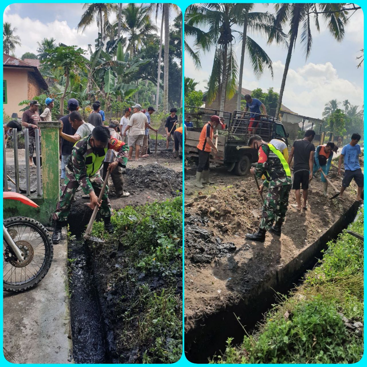 Peduli Kebersihan Lingkungan, Serda Epy Suanto Anggota Koramil 07/Kuantan Hilir Dim 0302/Inhu Gotong Royong Bersama Masyarakat Binaan.