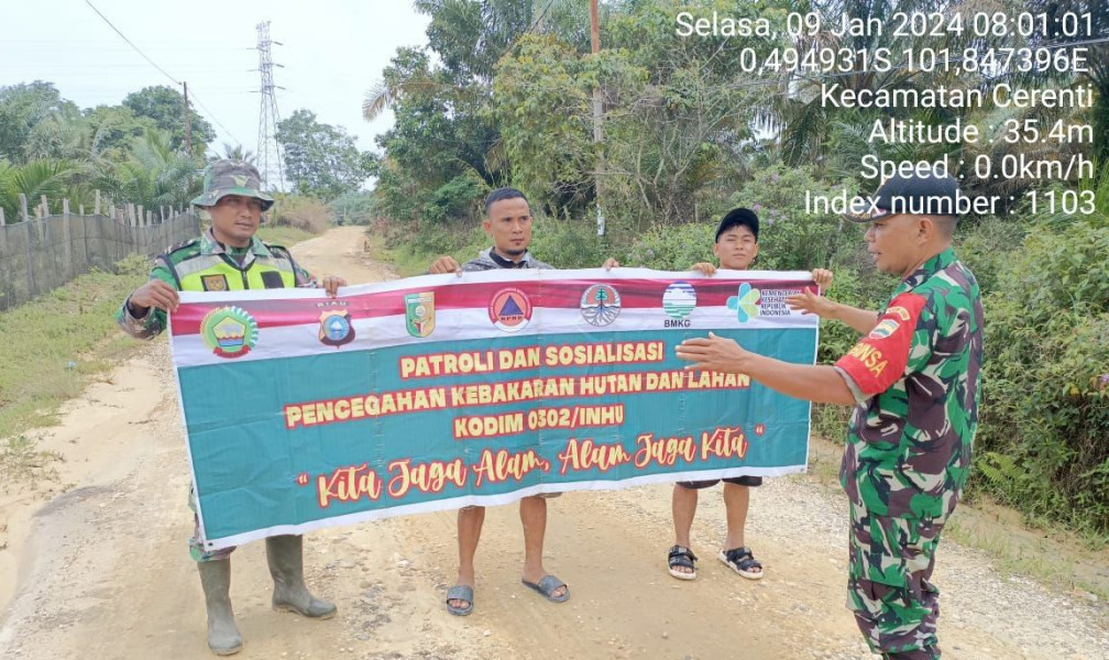 Para Babinsa Koramil 06/Cerenti Kodim 0302/Inhu Senantiasa Laksanakan Patroli Karlahut Dan Sosialisasi