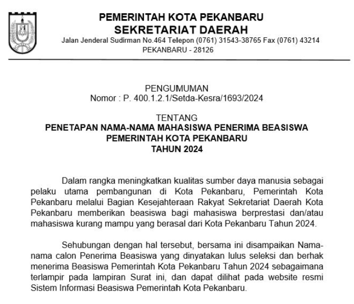 Selamat! Pemko Pekanbaru Umumkan Penerima Beasiswa 