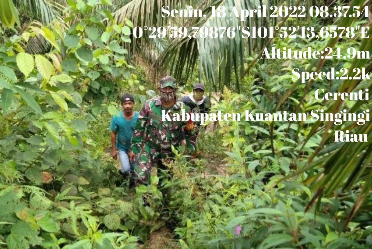 Tingkatkan Pengawasan Karlahut, Babinsa Koramil 06/ Cerenti Dim 0302/ Inhu Laksanakan Patroli Bersama Masyarakat Desa Tanjung Medan Kecamatan Cerenti