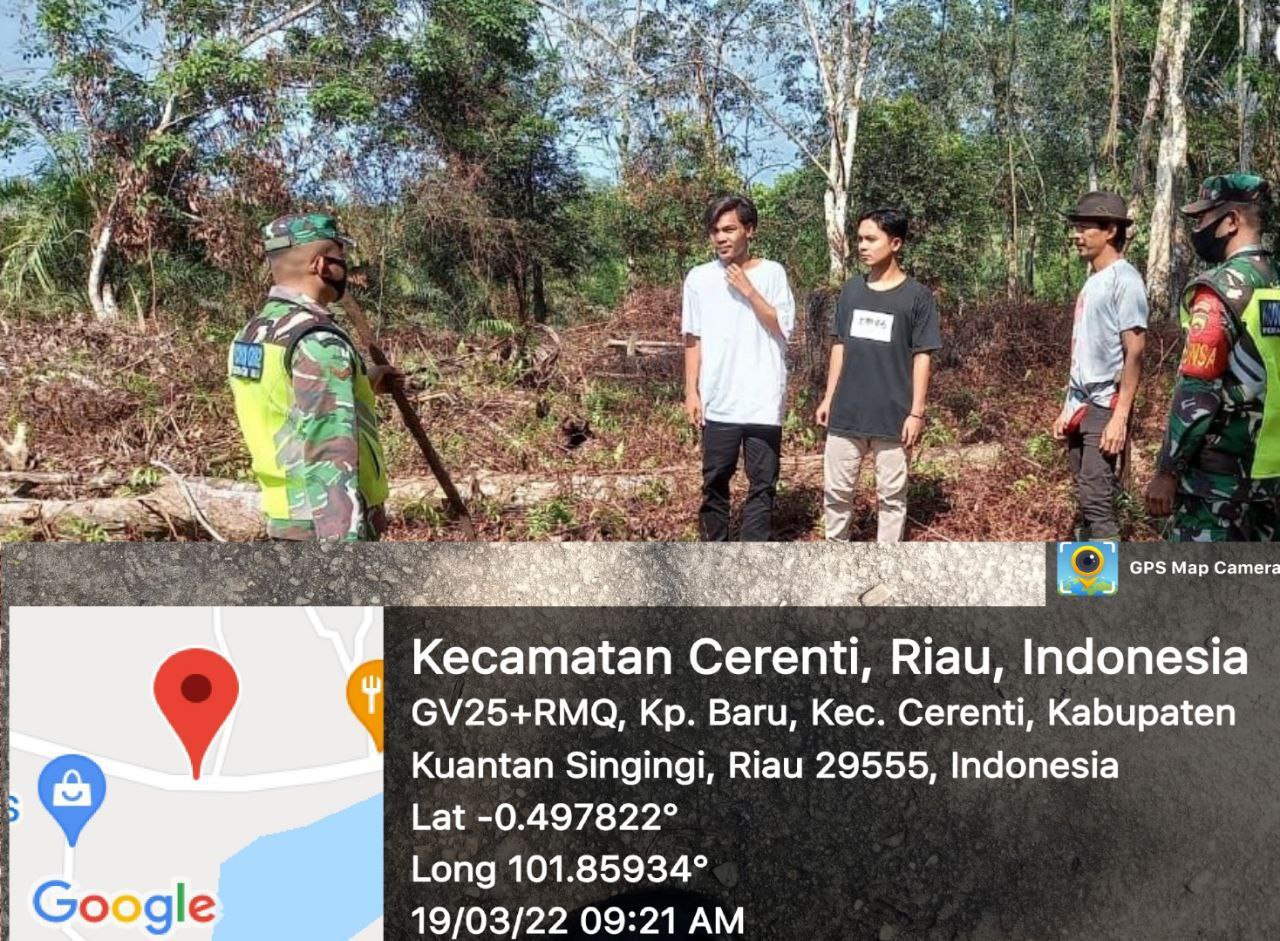 Jajaran  Babinsa Koramil 06/Cerenti Kodim 0302/Inhu Rutin Patroli Dan Sosialisasi Cegah Karhutla Di Wilayah Binaan Desa Kampung Baru Kecamatan Cerenti
