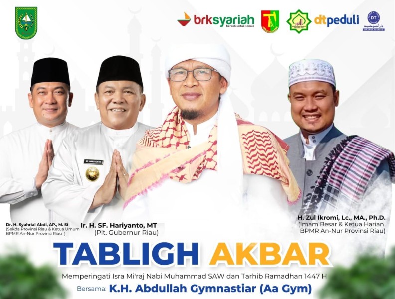 Peringati Isra’ Mi’raj dan Sambut Ramadhan 1447 H, Masjid Raya An-Nur Riau Gelar Tabligh Akbar Bersama AA Gym