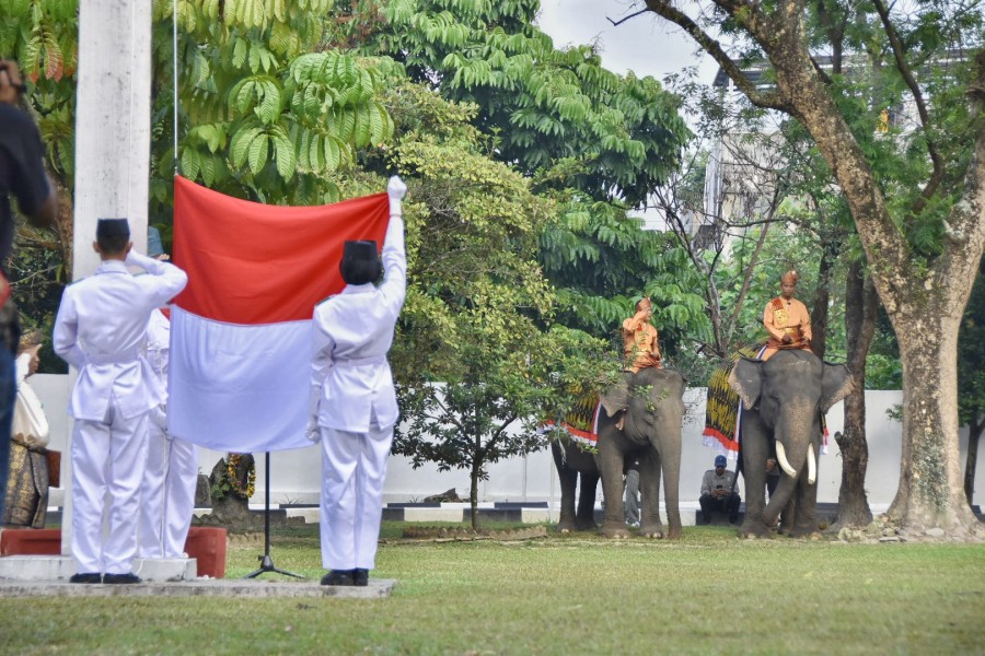 Gajah Ikut Ambil Bagian dalam Upacara HUT ke-80 RI di BBKSDA Riau