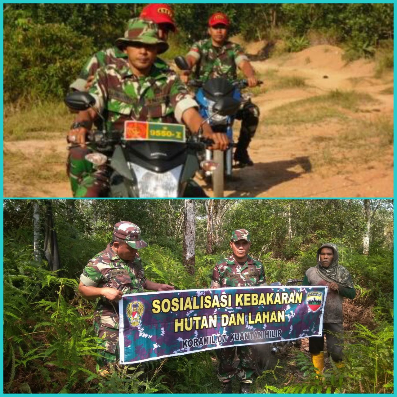 Anggota Koramil 07/Kuantan Hilir Dim 0302/Inhu Sertu Darmanto Bersama Anggota Lainnya Patroli Karhutla Secara Rutin.