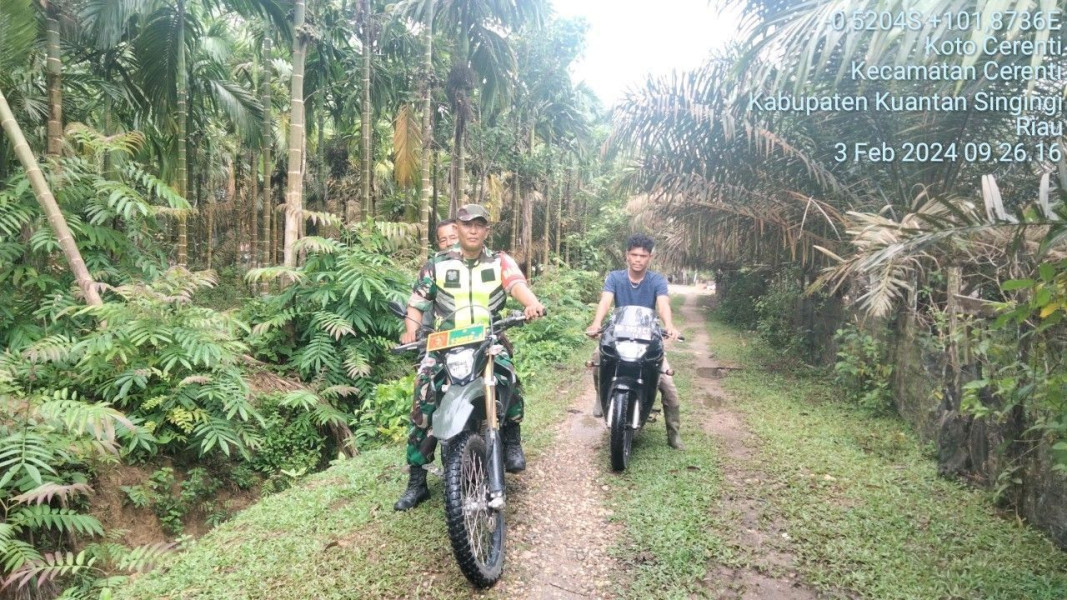Di Desa Pulau Panjang Cerenti Kecamatan Cerenti, Babinsa Koramil 06/Cerenti Kodim 0302/Inhu Laksanakan Patroli Untuk Cegah Kebakaran Hutan Dan Lahan