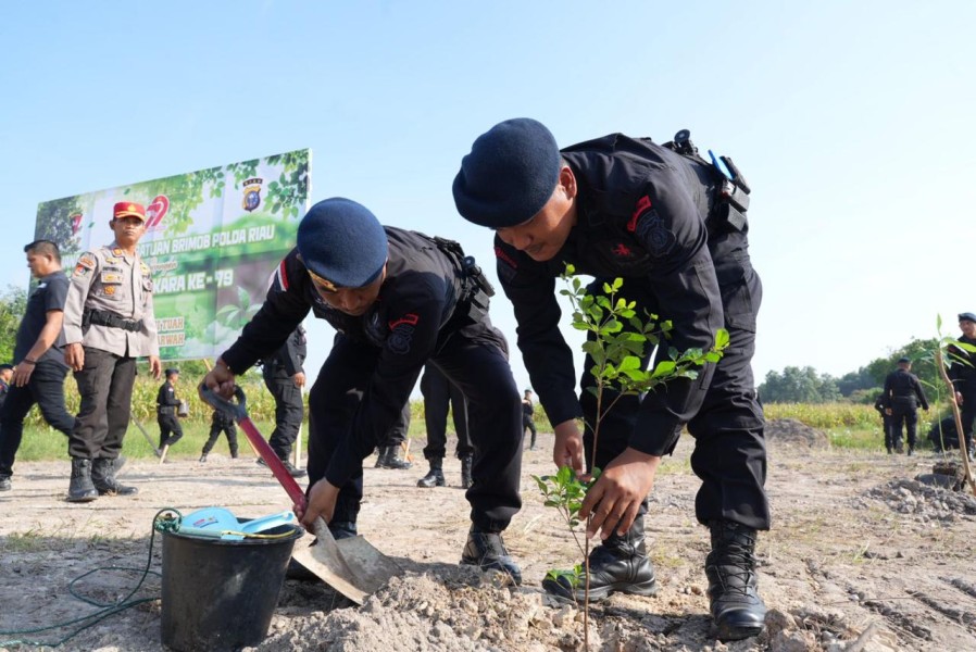 Sambut Hari Bhayangkara ke-79, Brimob Polda Riau Tanam Pohon di Kampar