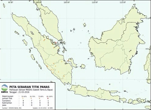 20 Titik Panas Terdeteksi di Sumatera, Riau Terbanyak