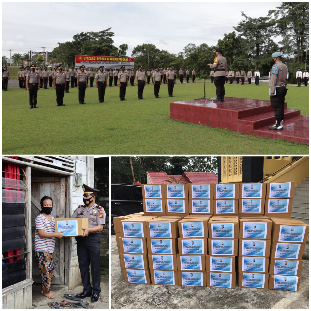 70 Personel Polres Kuansing Yang Naik Pangkat Memberikan Bansos Kepada Masyarakat Tidak Mampu Sebagai Wujud Rasa Syukur