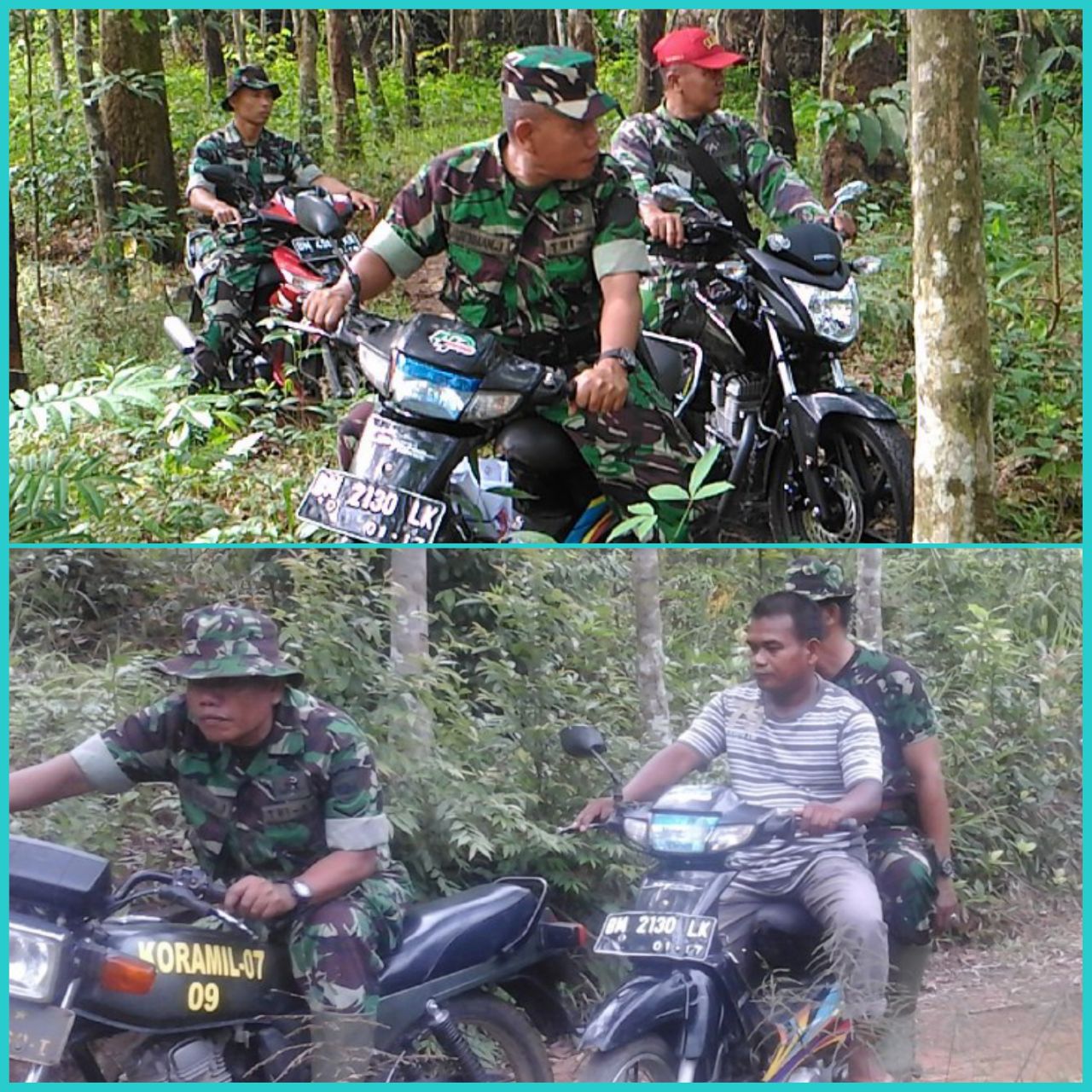 Anggota Koramil 07/Kuantan Hilir Dim 0302/Inhu,Serda Sadali Dan Anggota Lainnya Bersama Masyarakat Peduli Api (MPA) Patroli Karhutla Secara Rutin.