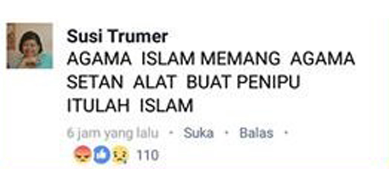 Lagi-lagi Islam Dilecehkan, Wanita Ini Sebut Islam Agama Setan di Facebook