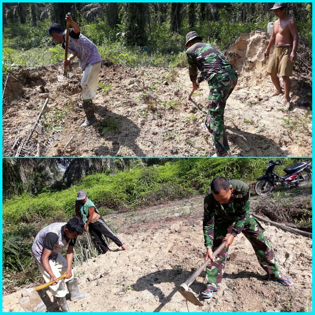 Bintara Pembina Desa Selalu Hadir Di Tengah-Tengah Masyarakat,Hal Itu Di Lakukan Serma Marnius Menimbun Jalan Di Desa Koto Tinggi.