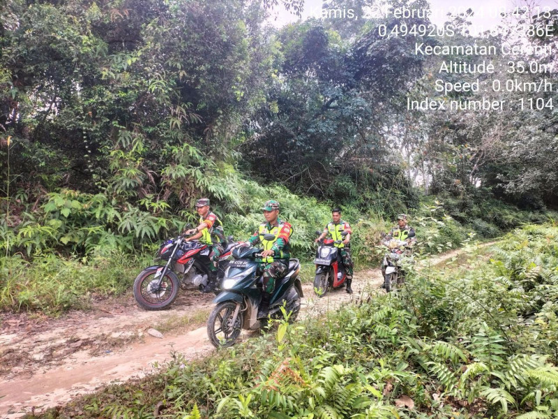 Di Desa Sikakak Babinsa Koramil 06/Cerenti Kodim 0302/Inhu Tingkatkan Patroli Karlahut 