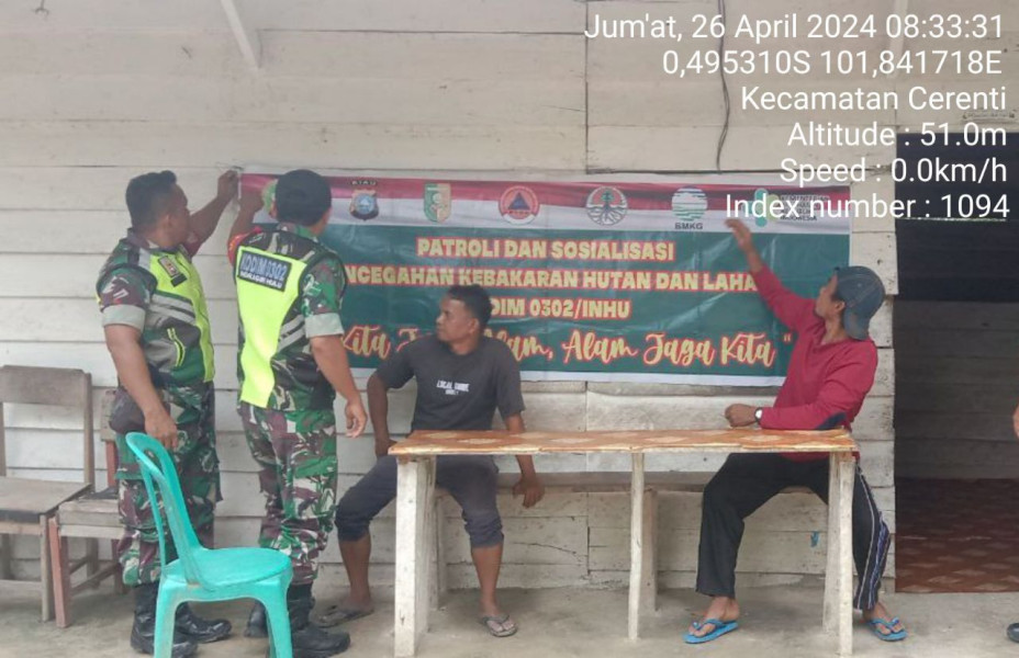 Babinsa Koramil 06/Cerenti Kodim 0302/Inhu di Pulau Bayur Laksanakan Patroli Untuk Cegah Kebakaran Hutan Dan Lahan 