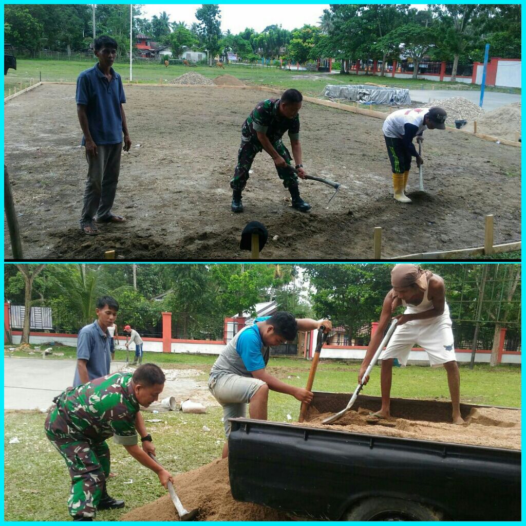 Pelda Damanhuri Gotong Royong Bersama Masyarakat Bangun Pondasi Surau Al Huda Di Desa Perhentian Luas.