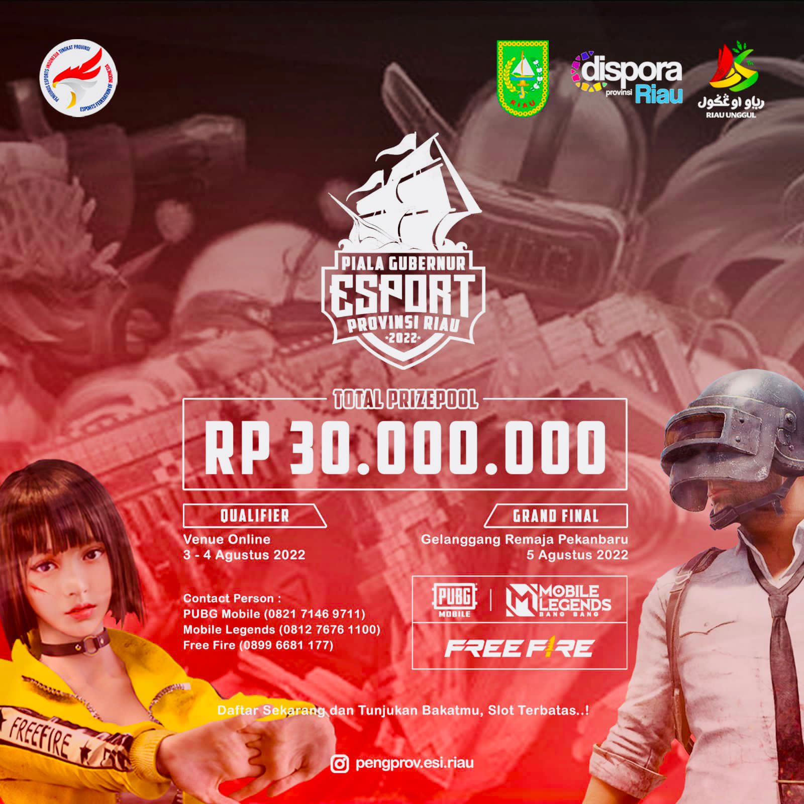 PB E-sport Riau Gelar Tiga Game,PUBG Mobile, Free Fire, dan Mobile Legend Memperebutkan Piala Gubernur Riau