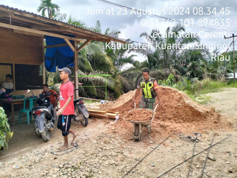 Kopda Junedi Koramil 06/Cerenti Kodim 0302/Inhu Membantu Meringankan Pekerjaan Warga Desa Teluk Pauh Kecamatan Cerenti