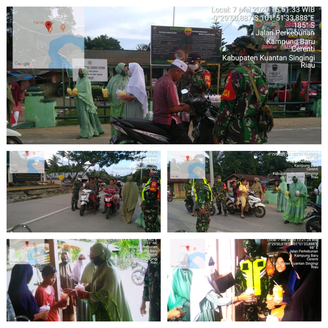 Anggota Koramil 06/Cerenti Dim 0302/Inhu Bagi Bagi Takjil Buka Puasa Kepada Pengguna Jalan Dan Anak Yatim. 