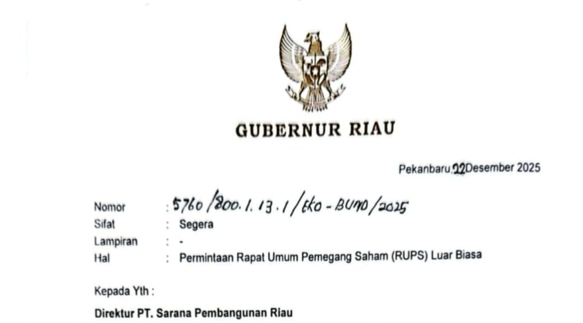 Plt Gubernur Riau Surati PT SPR terkait Rencana Pemberhentian Direksi