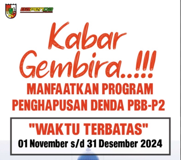 Kabar Gembira untuk Wajib Pajak, Pemko Pekanbaru Beri Penghapusan Denda PBB-P2