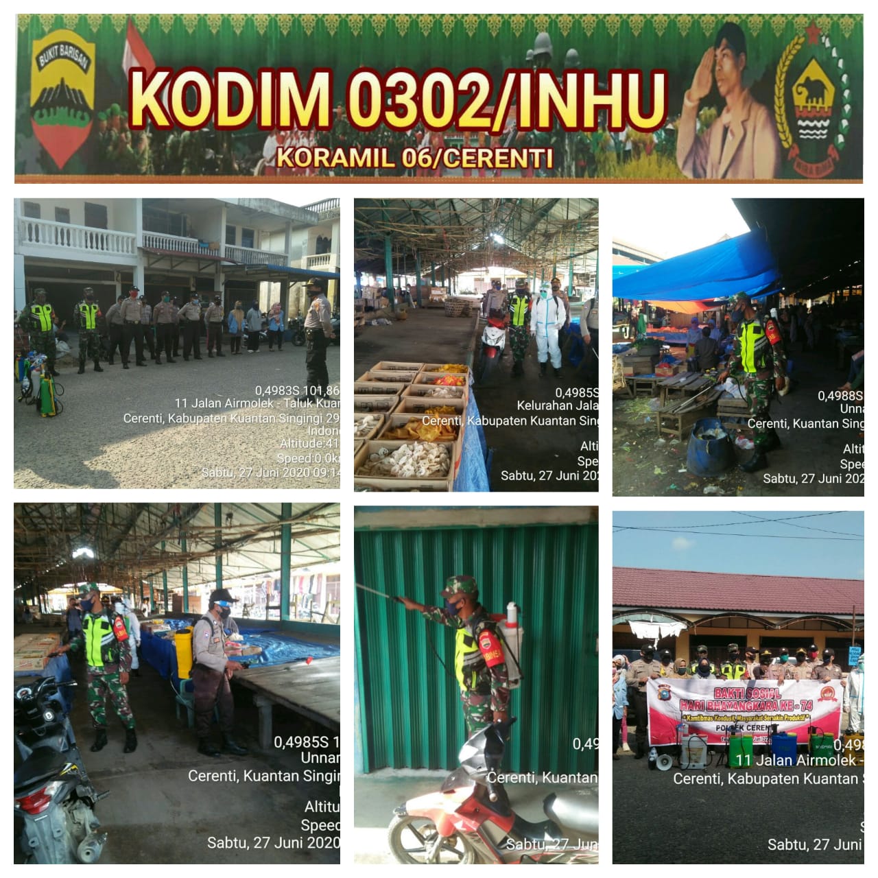 Pastikan Masyarakat Nyaman Berbelanja, Personel TNI-Polri Lakukan Penyemprotan Disinfektan Di Pasar Tradisional Kecamatan Cerenti.