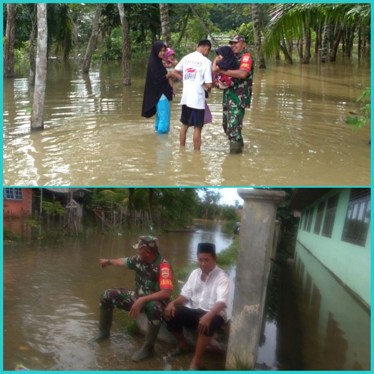 Babinsa Koramil 07/Kuantan Hilir Meninjau Desa Binaan Yang Terpapar Banjir.
