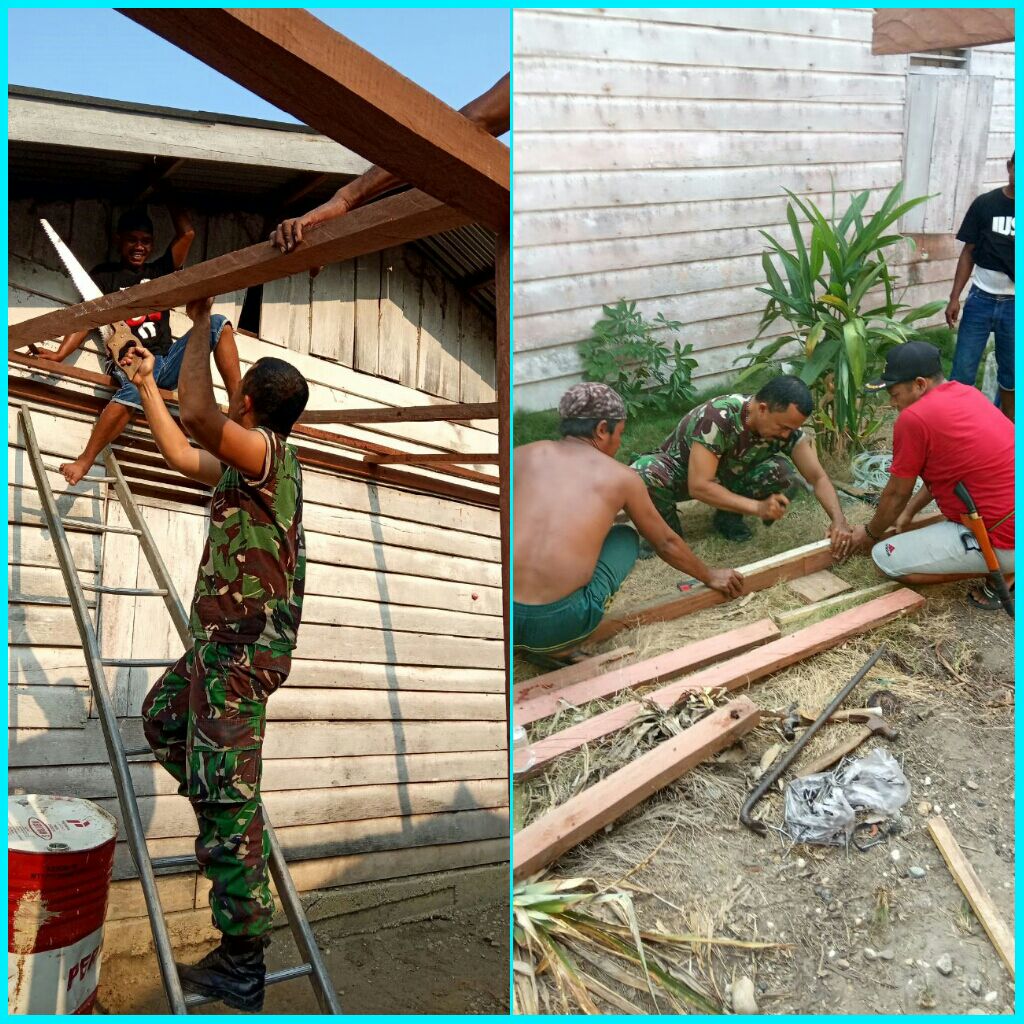 Babinsa Koramil Kuantan Hilir Bersama Masyarakat Renovasi Rumah Warga Kurang Mampu.