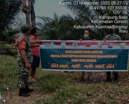 Tingkatkan Pengawasan Karlahut, Babinsa Koramil 06/ Cerenti Kodim 0302/ Inhu Laksanakan Patroli dan Sosialisasi Kepada Masyarakat di Desa Kampung Baru Kecamatan Cerenti