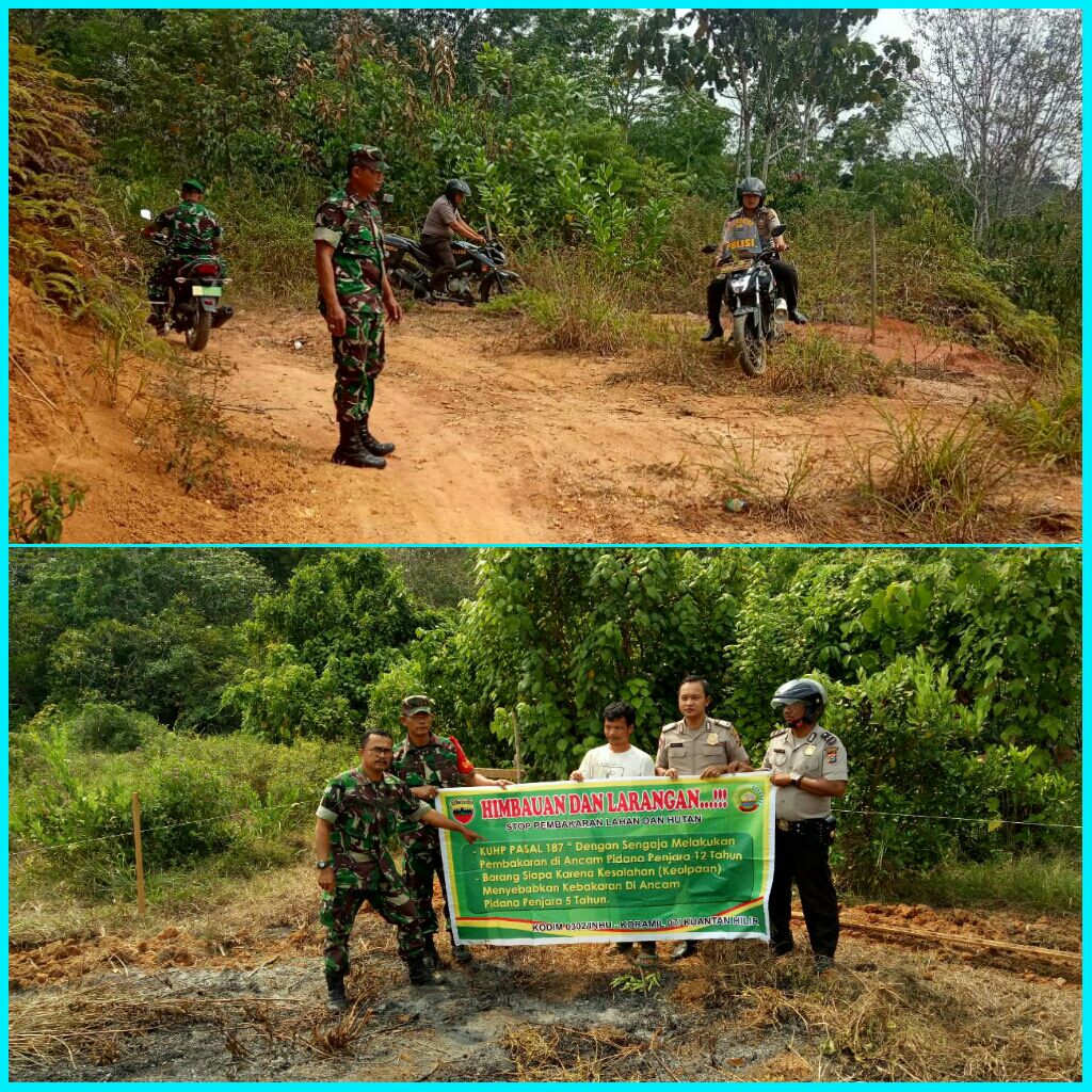 Anggota Koramil Kuantan Hilir Dan Babinkamtibmas Patroli Karhutla Di Desa Rawang Bonto.