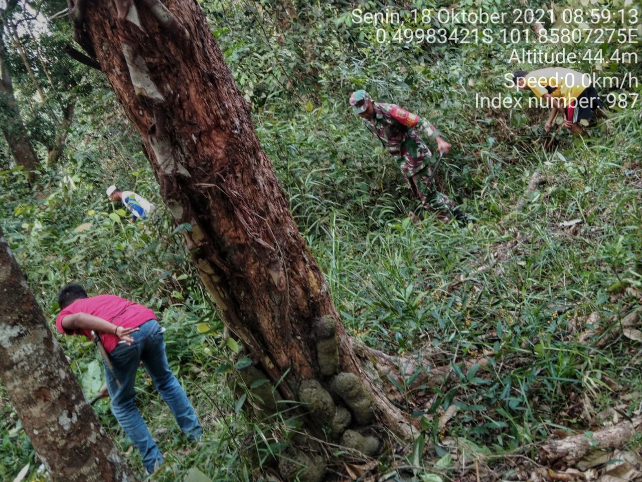 Babinsa Koramil 06/Cerenti Kodim 0302 Inhu Bersama Warga Binaan Gotong Royong Bersihkan Tempat Pemakaman Umum