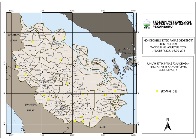 BMKG Catat 38 Hotspot Terpantau di Riau, Bengkalis dan Inhil Terbanyak