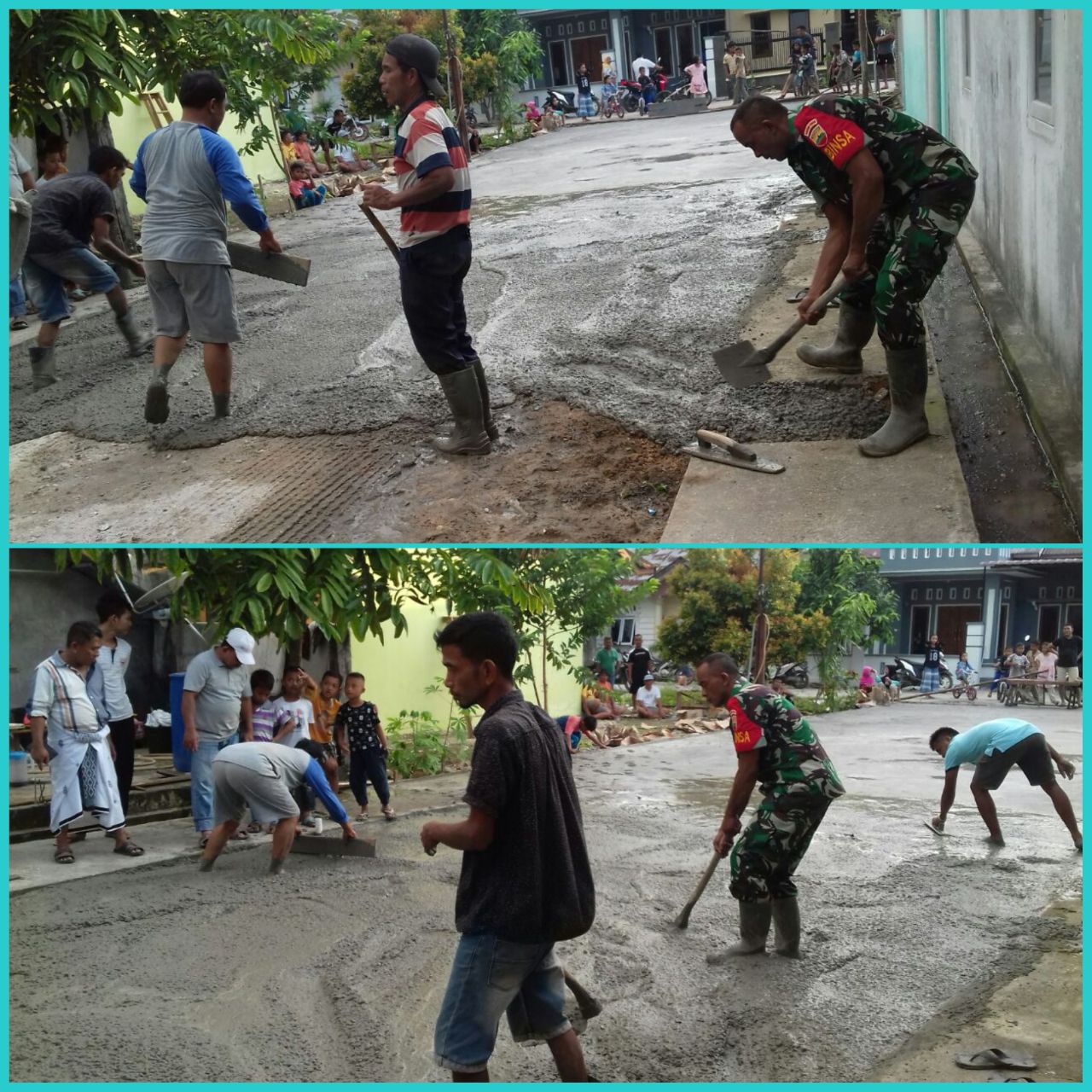 Anggota Koramil 07/ Kuantan Hilir Dim 0302/Inhu Sertu Darmanto Membantu Masyarakat Membuat Jalan.