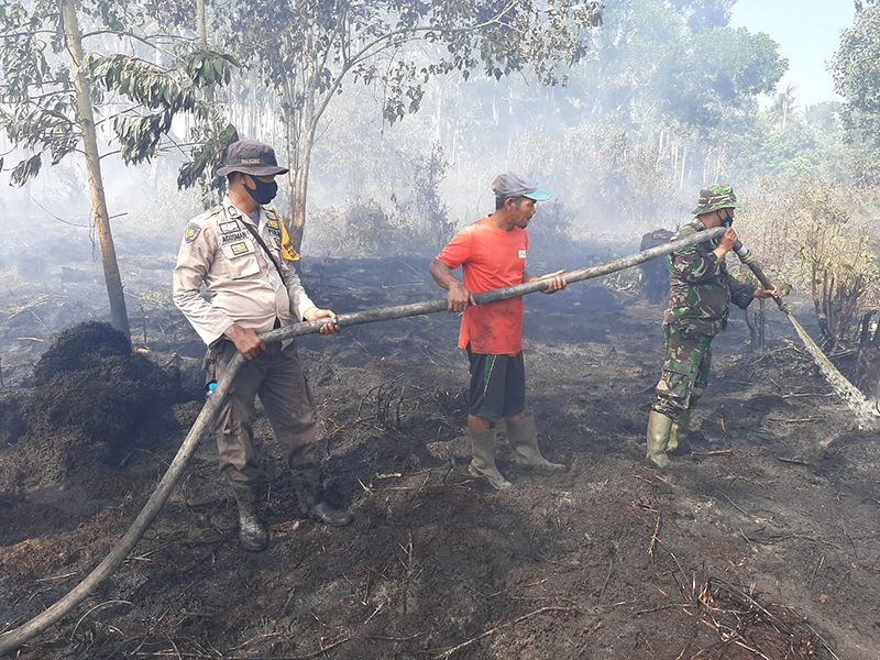 Gerak Cepat Polsek Kuala Kampar Turun Langsung Padamkan Karhutla di Desa Sokoi
