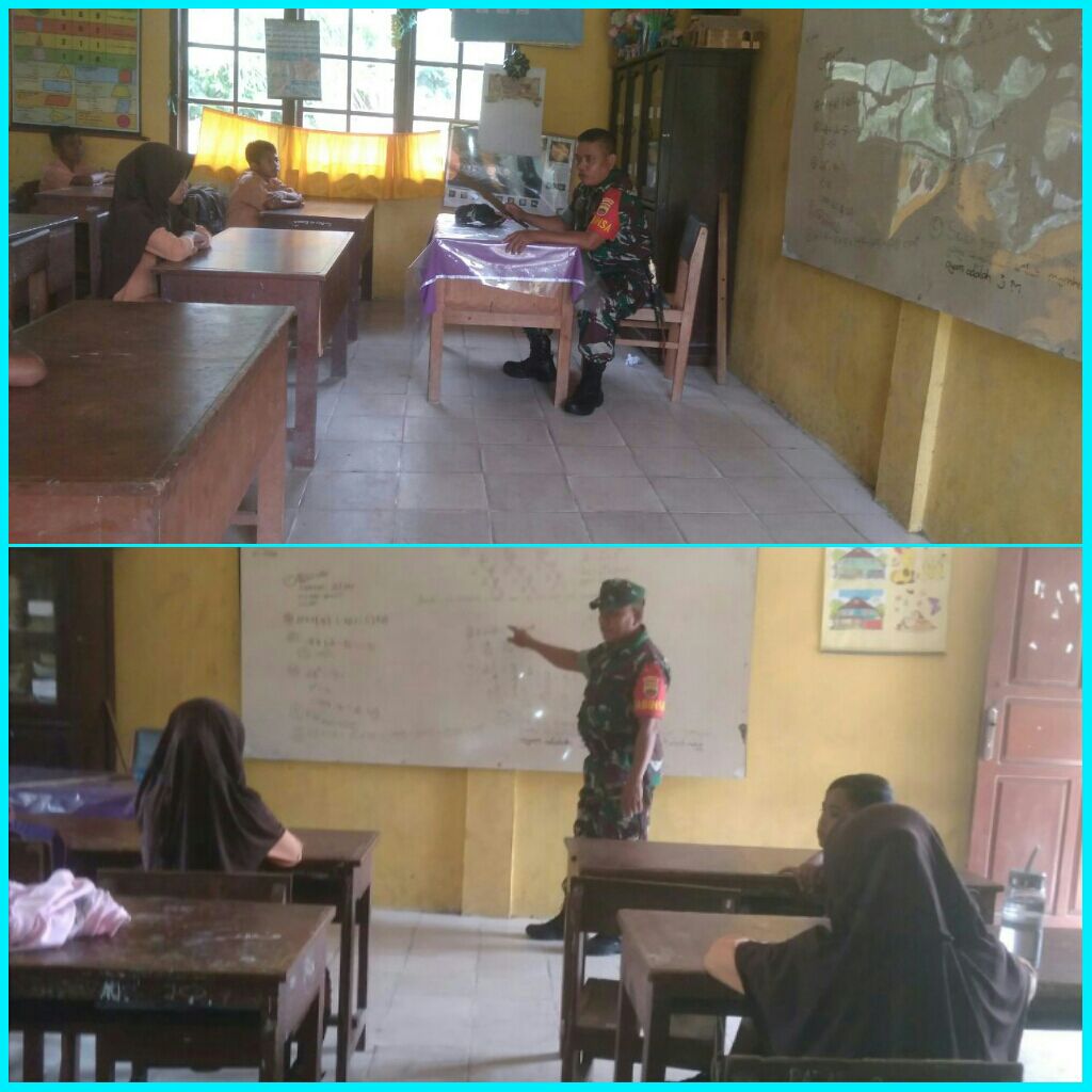 Untuk Mencerdaskan Anak Bangsa, Babinsa Koramil Kuantan Hilir Mengajar Di salah satu Sekolah Dasar.
