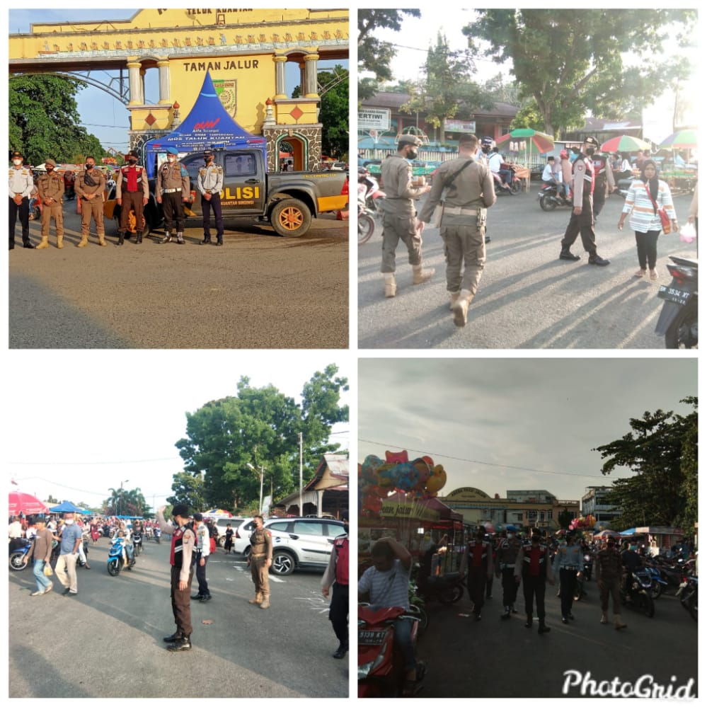 Personil Gabungan Polres, SatPol PP, dan Dishub Kuantan Singingi  Lakukan Patroli dan Pengamanan Pasar Ramadhan Sekitaran Teluk Kuantan