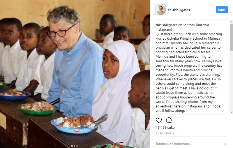 Baru Sehari Bikin Akun Instagram, Followers Bill Gates Langsung 82 Ribu