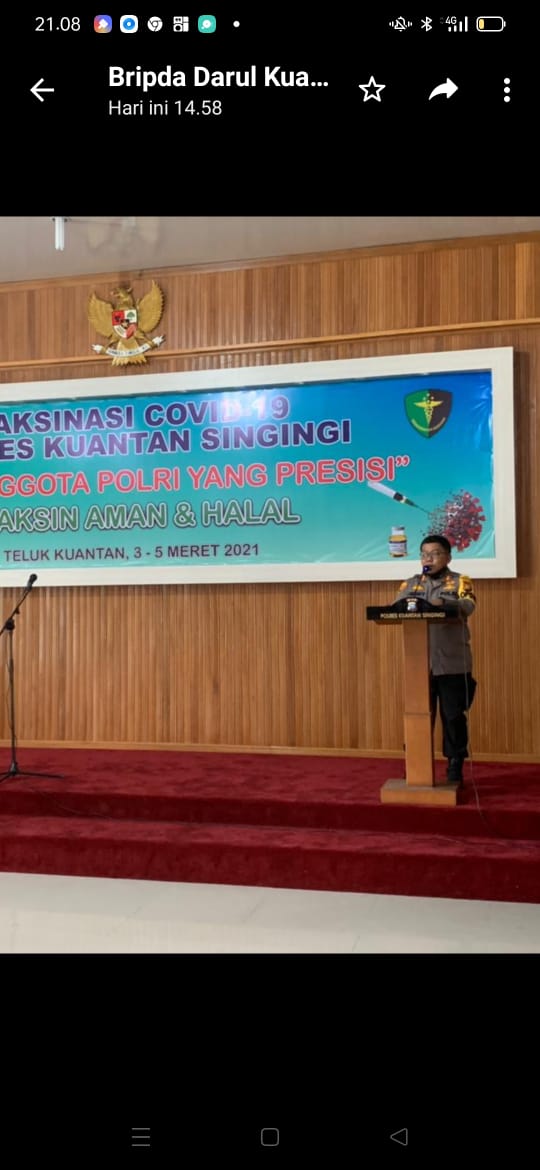Dukung Program Vaksinasi, Seluruh Personel Polres Kuansing Disuntik Vaksin Covid 19