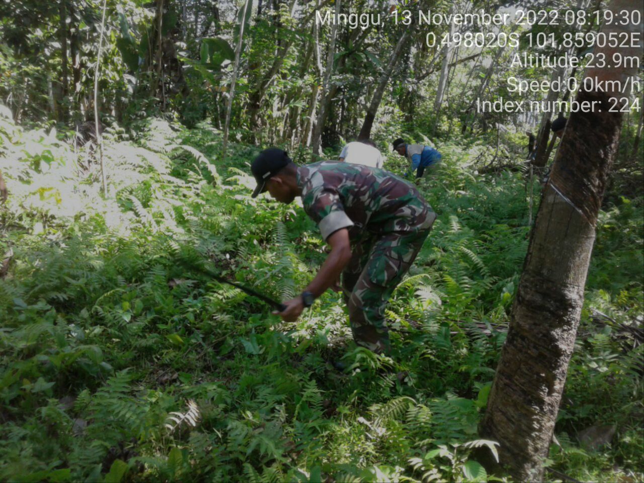 Babinsa Koramil 06/Cerenti Dim 0302/ Inhu Bersama Warga Budayakan Gotong Royong Semak Belukar di Desa Tanjung Medan 