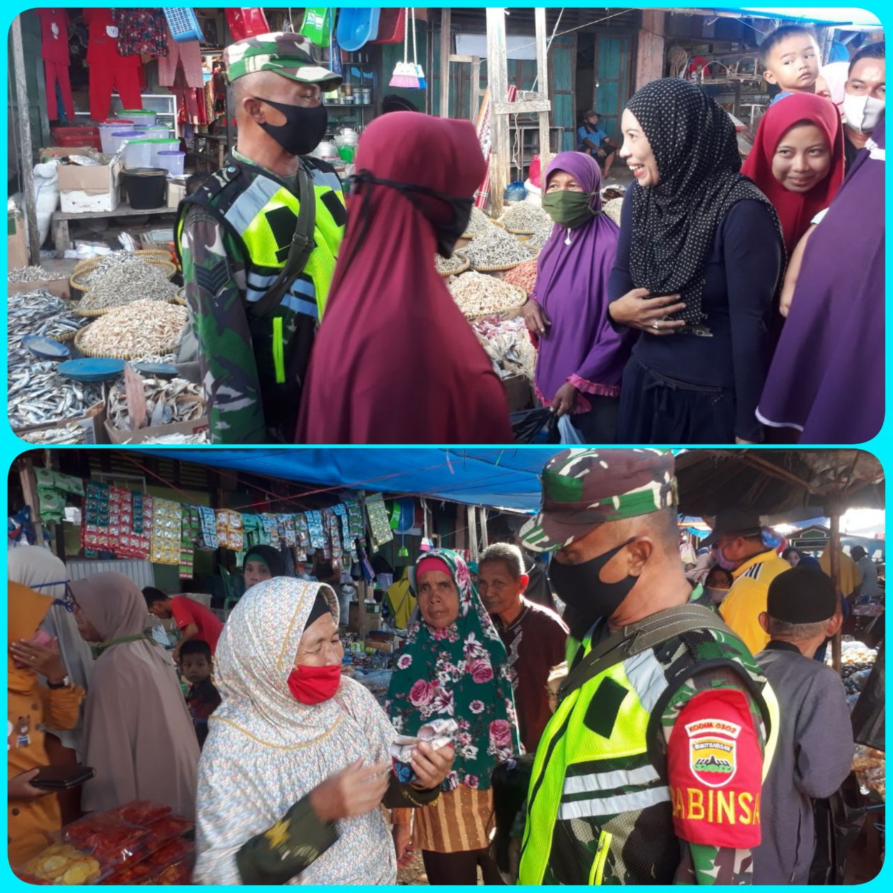 Untuk Memutus Matarantai Virus Corona,Babinsa Koramil 07/Kuantan Hilir Dim 0302/Inhu Serma Heri Purwanto Komsos Dan Sosialisasi Bahaya Covid-19 Di Pasar Tradisional Baserah.